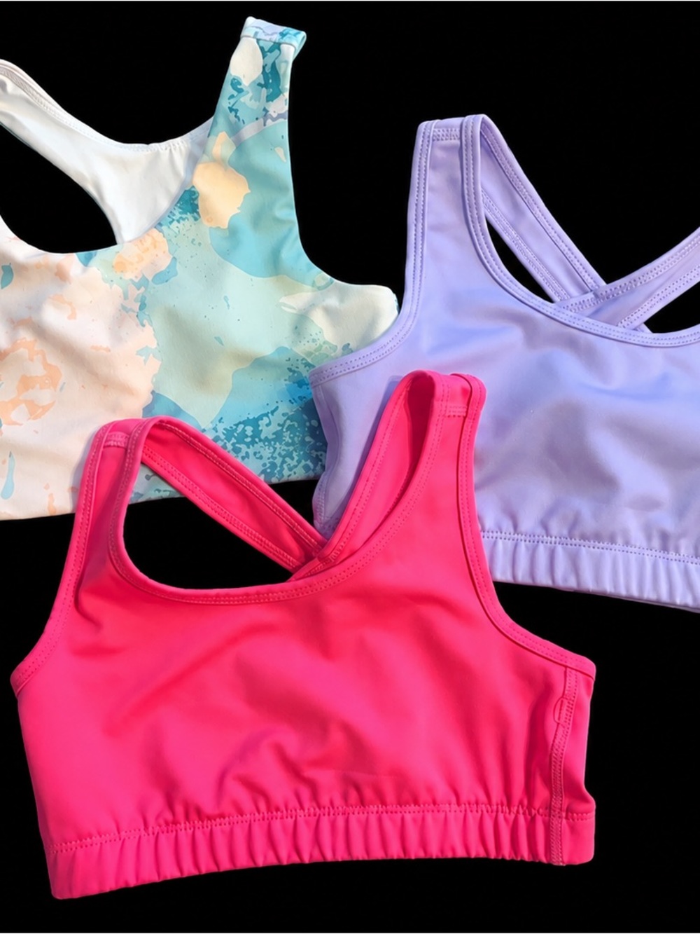 Kids' Athletic Crop Top/Sports Bra - Pink, Lavender & Aqua Print- Running, Dance